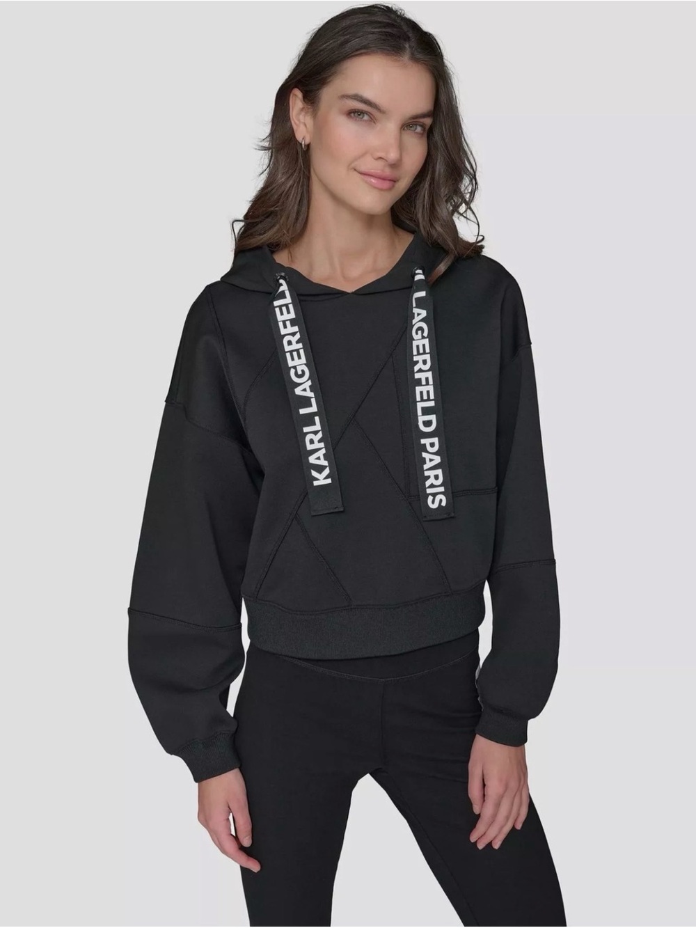 Karl Lagerfeld Black Logo-Trim Hoodie